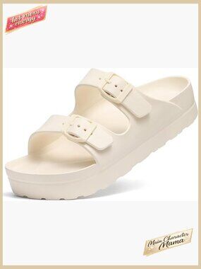 Platform Sandals with Arch Support Chunky Slip on Slides Adjustable Buckle
